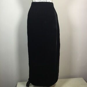 Black velvet long pencil skirt with back slit satin liner sz 12 witchy whimsy